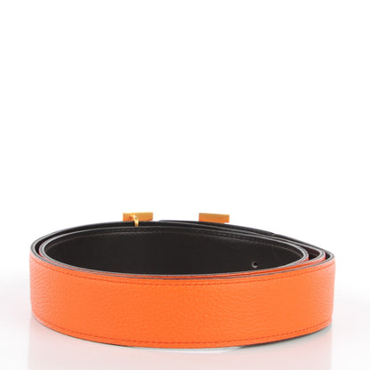 Hermes Togo Box 32mm H Belt 95 Orange Chocolate 3 of 9