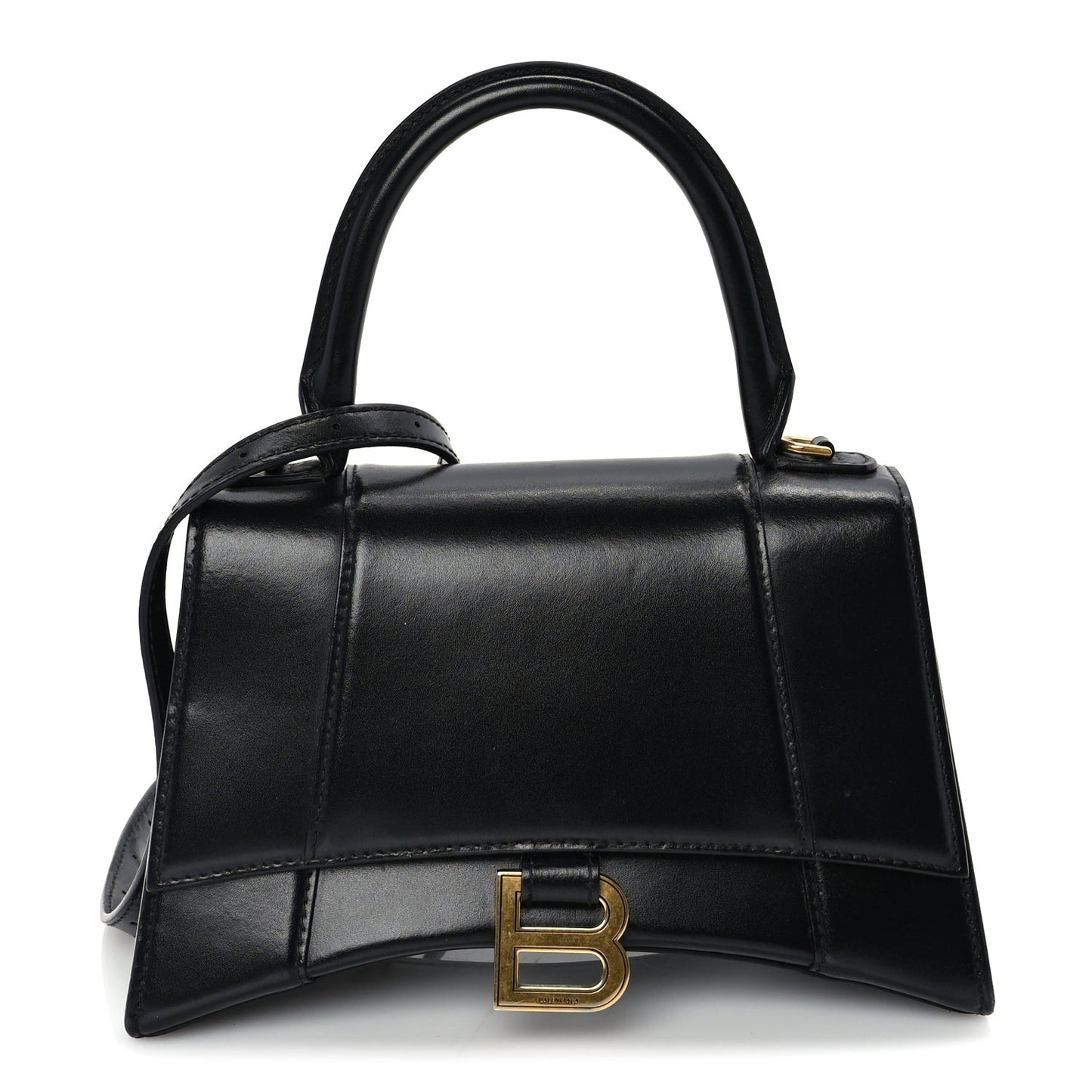 Shiny Box Calfskin Small Hourglass Top Handle Bag  Black