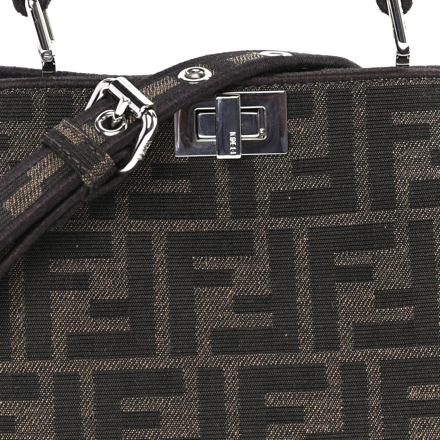 Fendi Fabric Jacquard FF 1974 Crystal Petite Peekaboo I SEE U Satchel Tabacco Moro 6 of 7