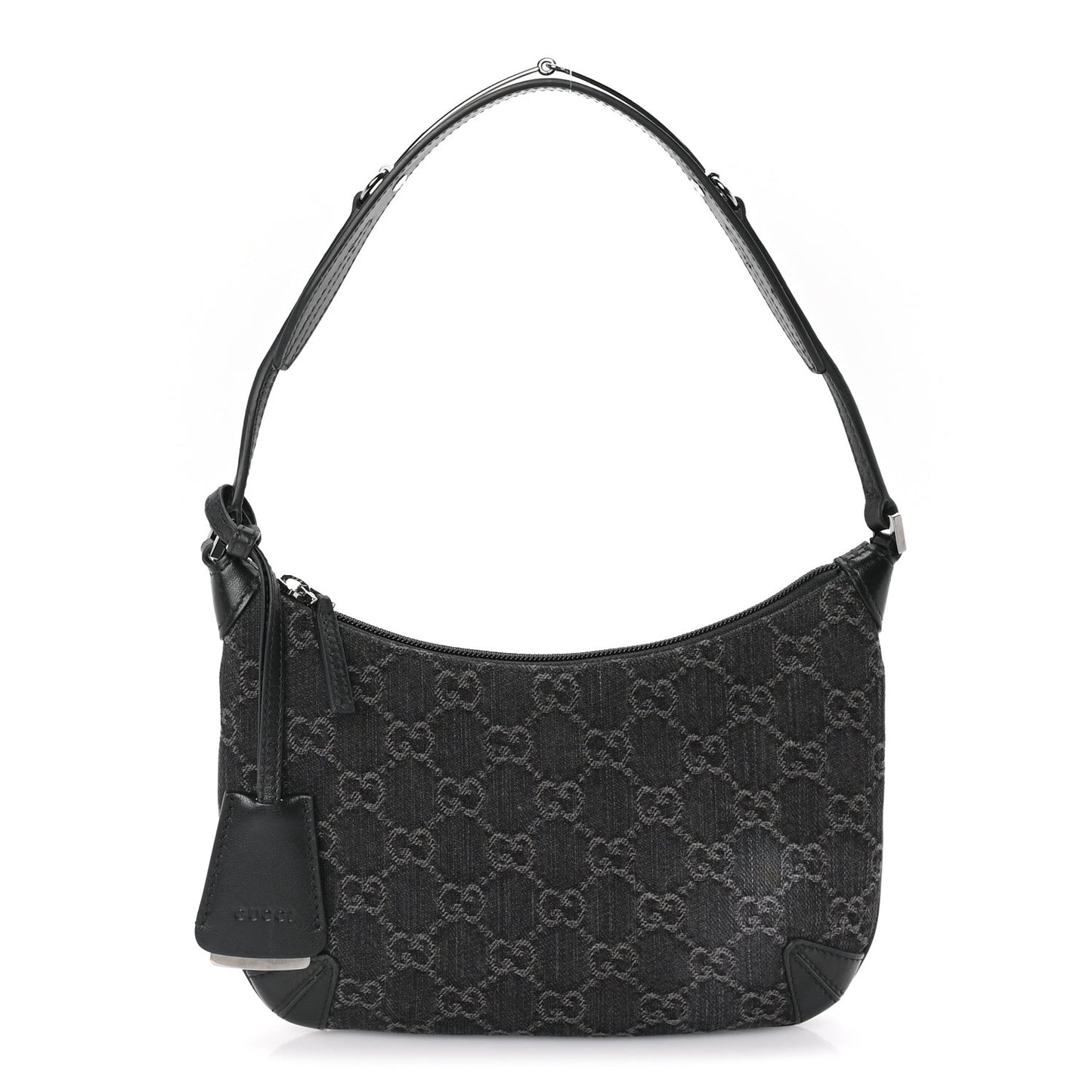 Jacquard Black Denim GG Monogram Horsebit Slim Small Shoulder Bag Black Grey