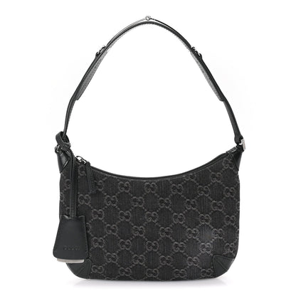 Gucci Jacquard Black Denim GG Monogram Horsebit Slim Small Shoulder Bag Black Grey 1 of 8