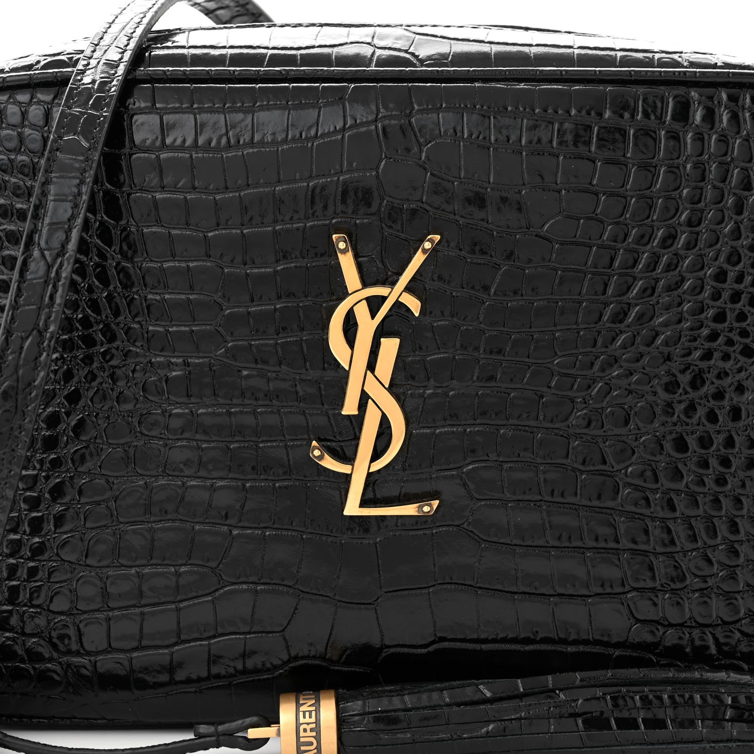 Saint Laurent Patent Calfskin Crocodile Embossed Monogram Lou Camera Bag Black 8 of 10