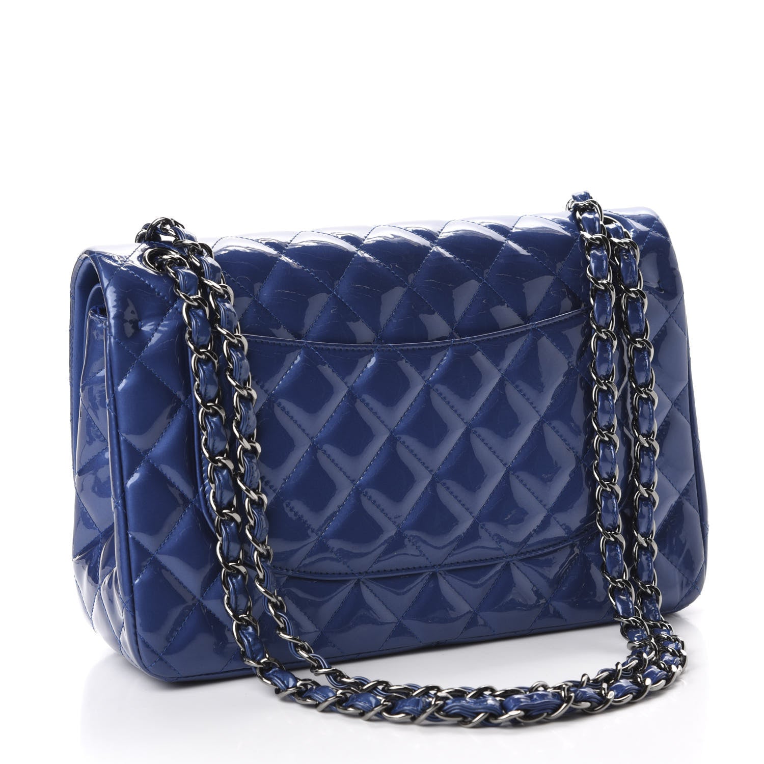 Chanel Patent Quilted Jumbo Double Flap Blue 3 of 13