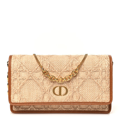 Christian Dior Raffia Macro Cannage Miss Caro Pouch With Chain Natural 1 of 9