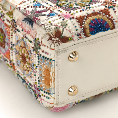 Christian Dior Calfskin Embroidered Beaded Geometric Cannage Mini Lady Dior White Multicolor 7 of 13