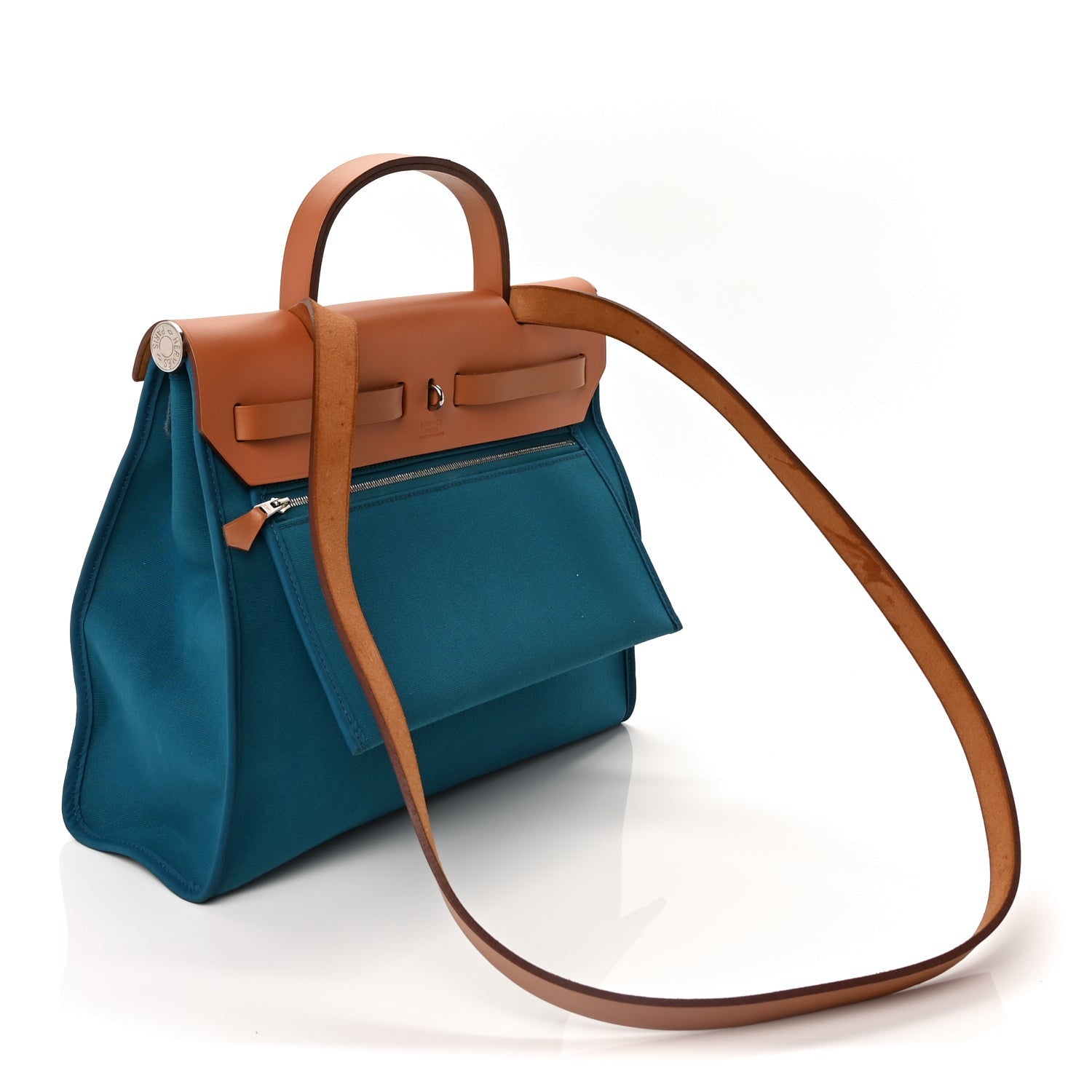 Hermes Toile Officier Vache Hunter Herbag Zip PM 31 Bleu Izmir Fauve 3 of 9