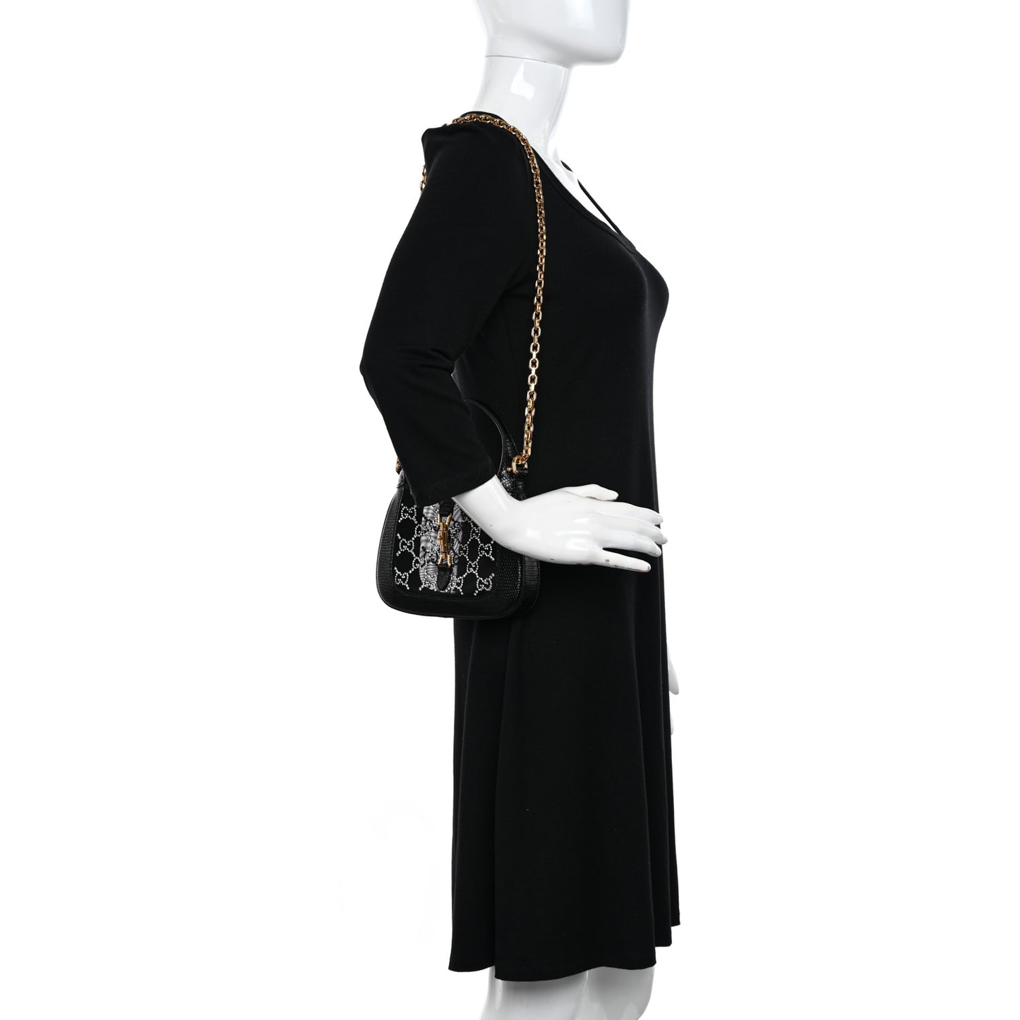 Lizard Mesh Crystal GG Monogram Mini Jackie 1961 Hobo Black