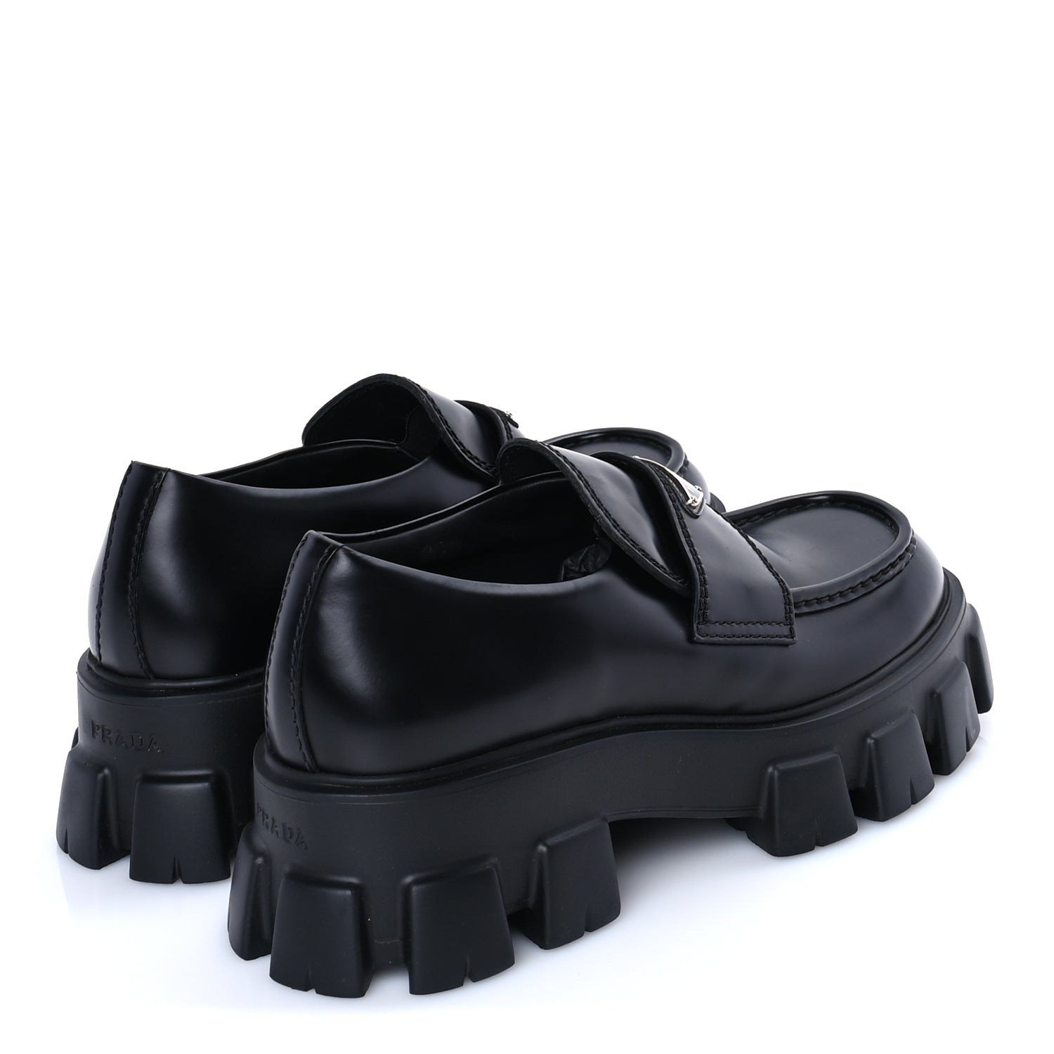 Prada Spazzolato Rois Metal Triangle Logo Mens Monolith 55mm Loafers 8 Black 4 of 7