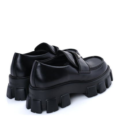 Prada Spazzolato Rois Metal Triangle Logo Mens Monolith 55mm Loafers 8 Black 4 of 7
