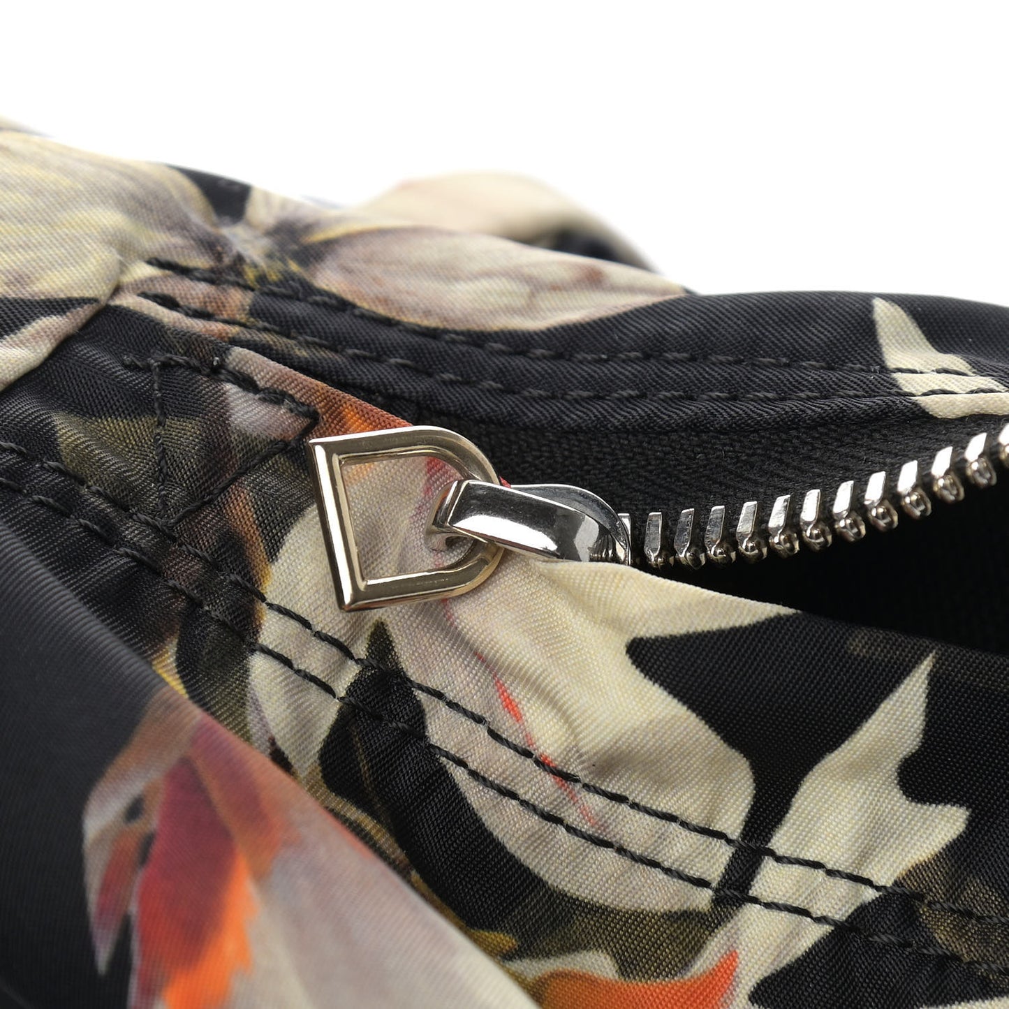 Nylon Calfskin Magnolia and Moth Print Backpack Black