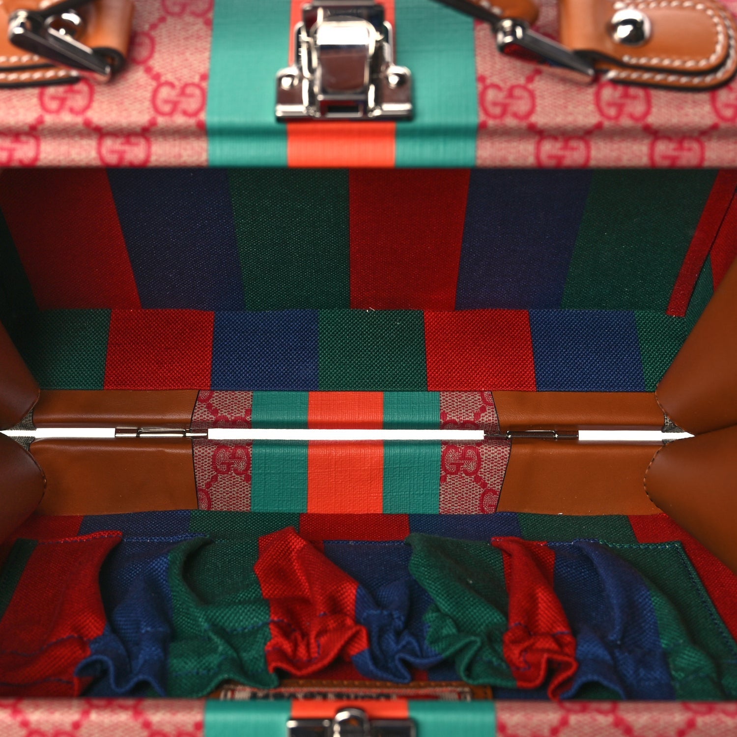 Gucci X DANS LE VERT GG Supreme Monogram Cuoio Web Mini Retro Interlocking G Beauty Case Beige Rosso Ebony Harness Brown 4 of 8