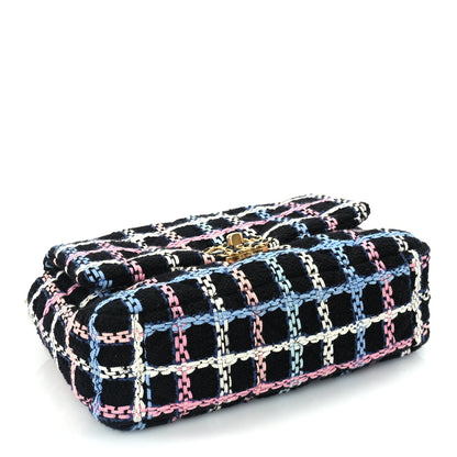 Chanel Tweed Quilted Medium 19 Flap Black Blue Pink 3 of 9