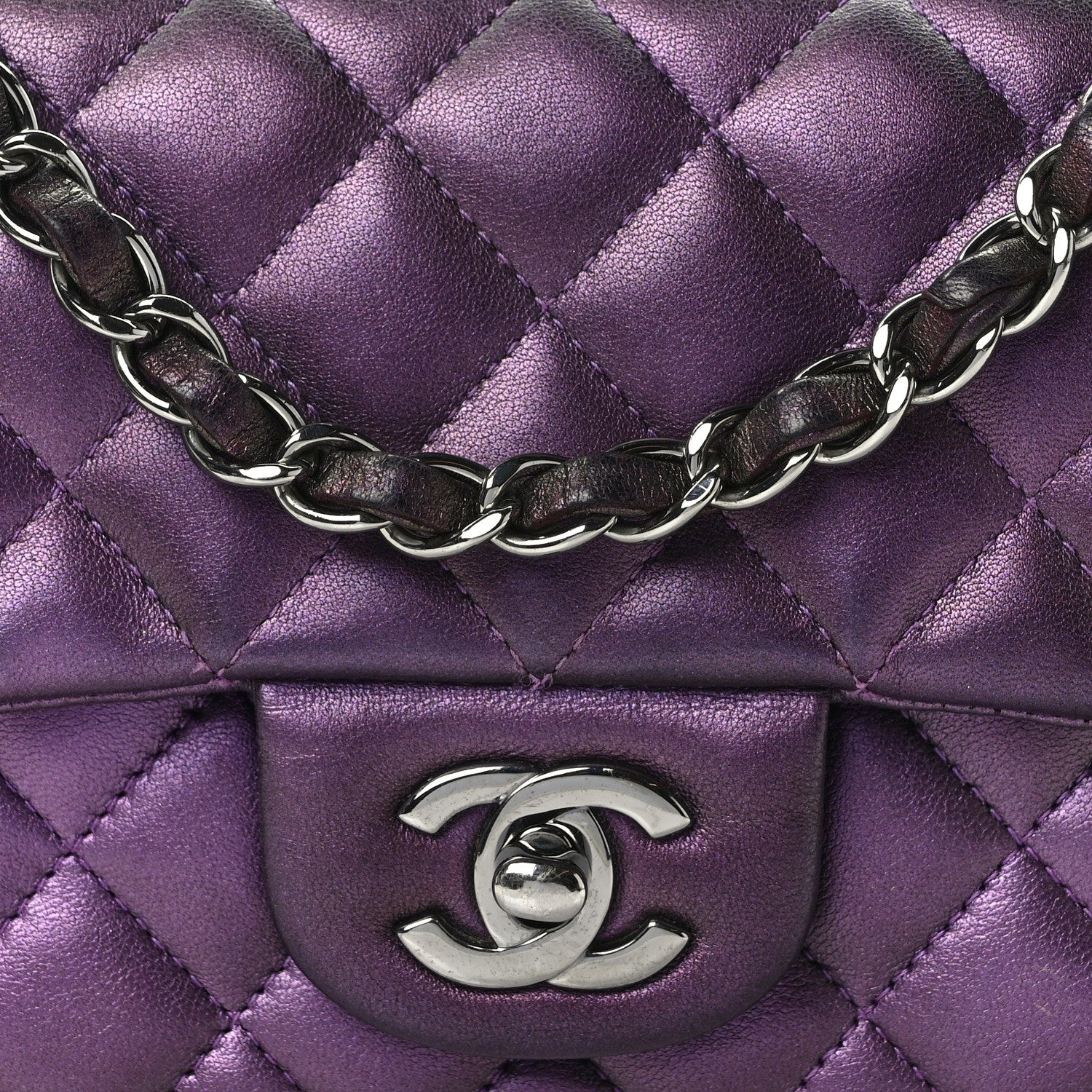 Chanel Iridescent Lambskin Quilted Mini Rectangular Flap Dark Purple 8 of 14