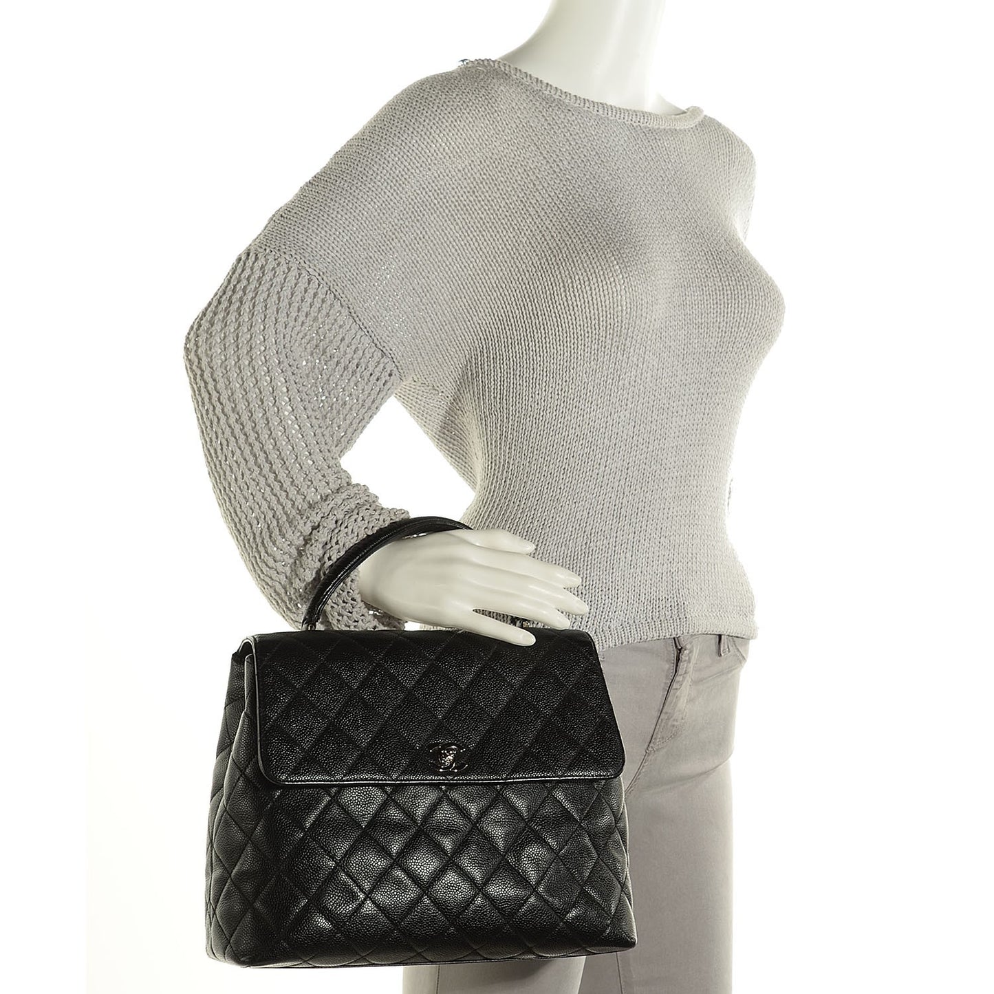 Caviar Quilted Jumbo Kelly Flap Black