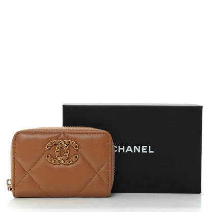Chanel Lambskin Quilted Chanel 19 Zip Around Coin Purse Wallet Brown 10 of 10