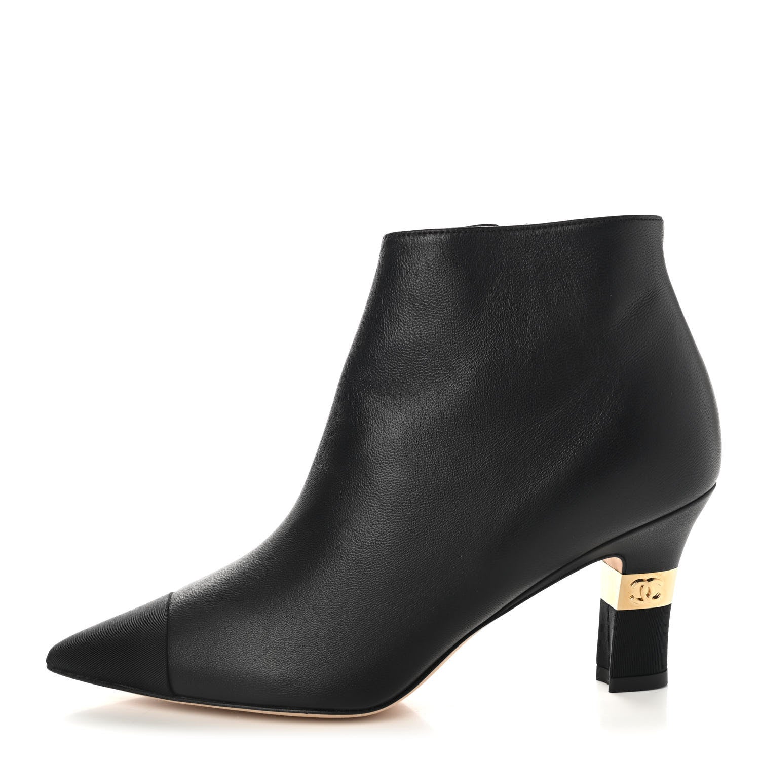 Chanel Lambskin Grosgrain Cap Toe Short Ankle Boots 36 Black 1 of 9