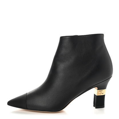 Chanel Lambskin Grosgrain Cap Toe Short Ankle Boots 36 Black 1 of 9
