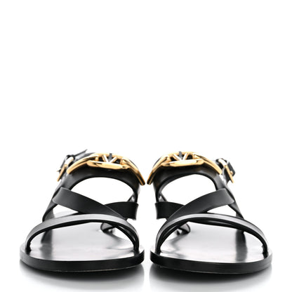 Valentino Garavani Calfskin VLogo Gate Sandals 37 Black 3 of 10