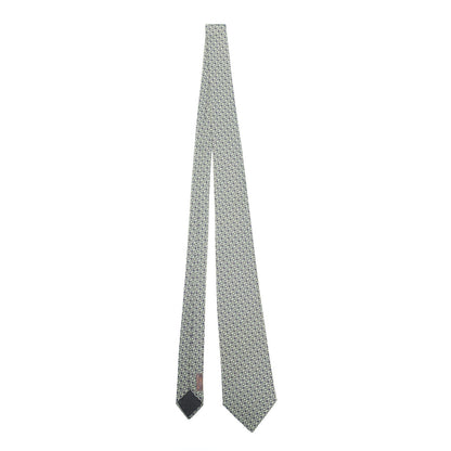 Hermes Silk Printed Mens Cravate Neck Tie Marron Vert 1 of 5