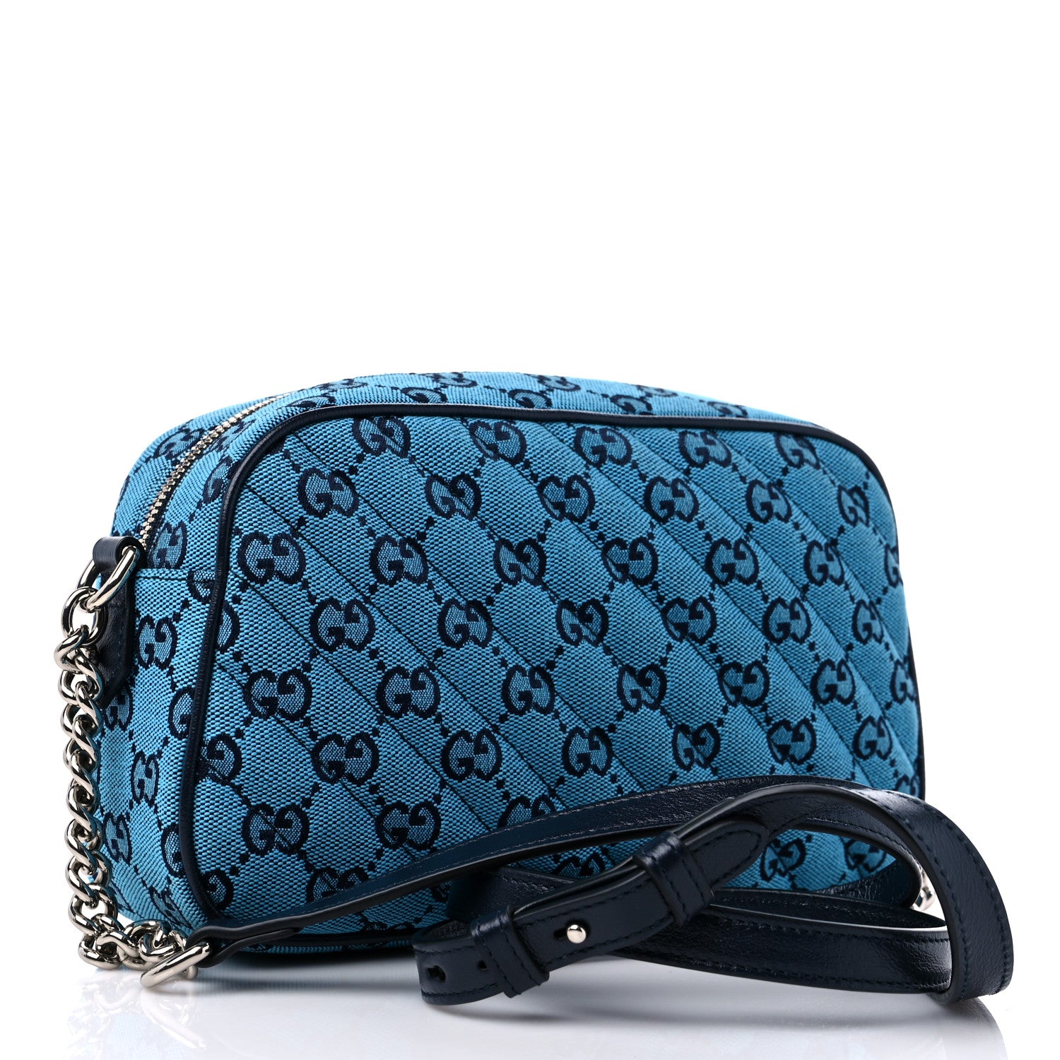 Gucci Monogram Multicolor Matelasse Diagonal Small GG Marmont Chain Shoulder Bag Light Blue 3 of 9