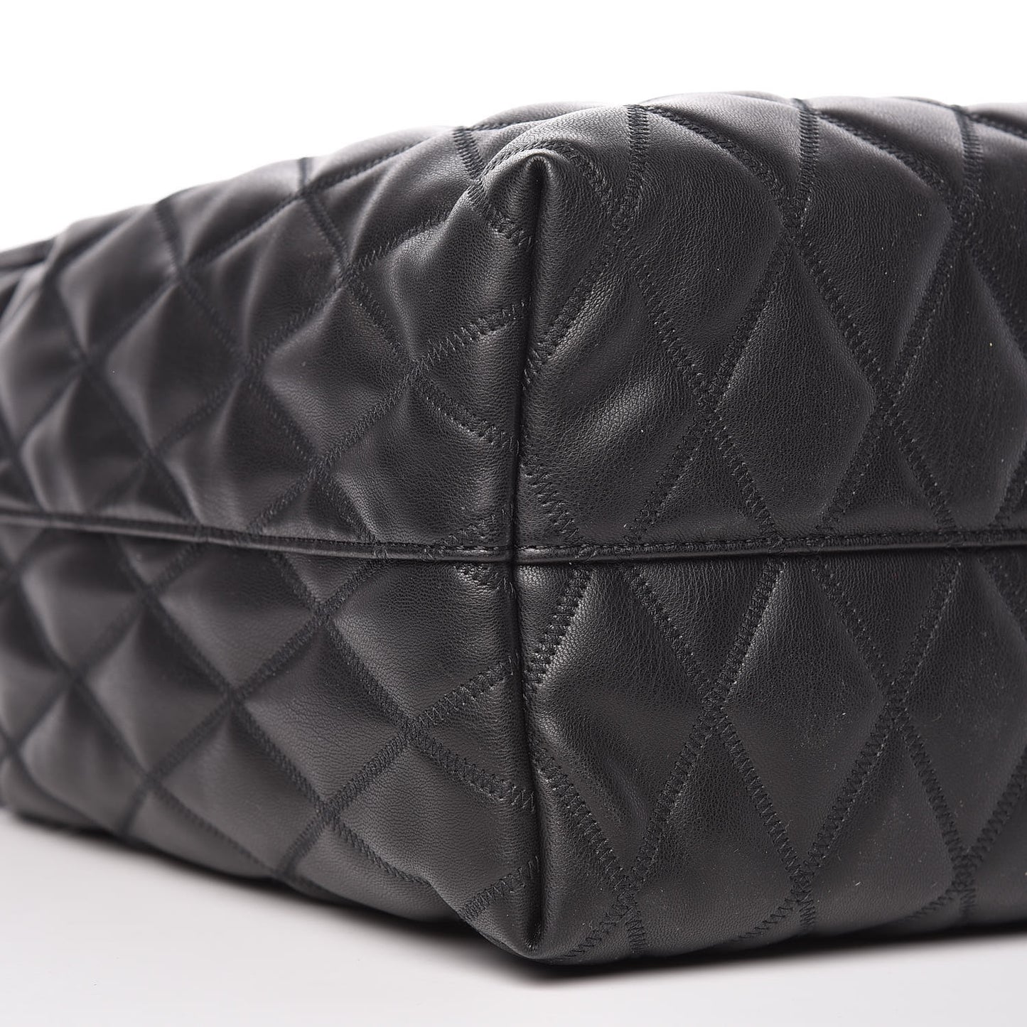 Rubber Effect Canvas Quilted Duo Shopper Tote Black