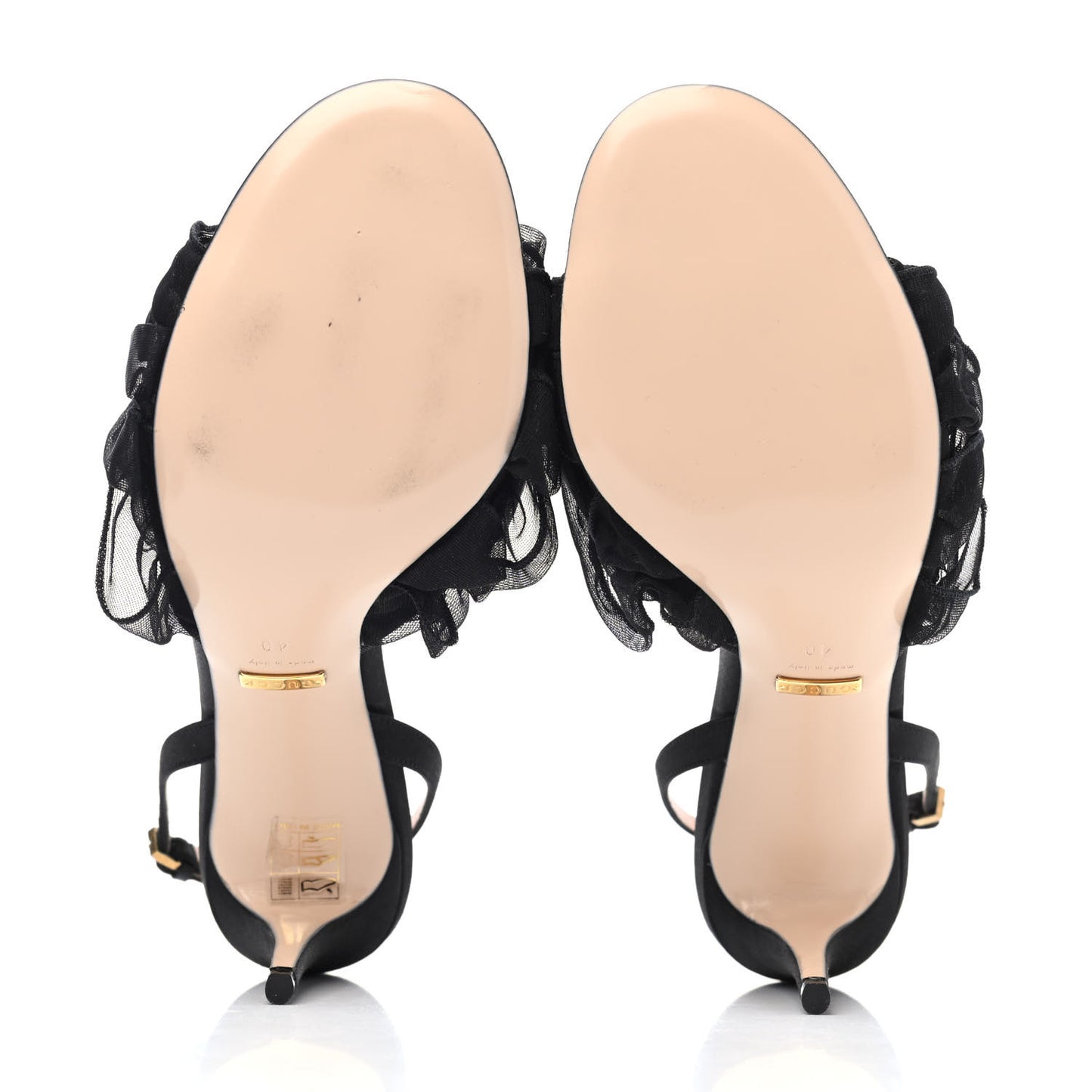 Tulle Ruffle Mid Heel Slingback Sandals 40 Black