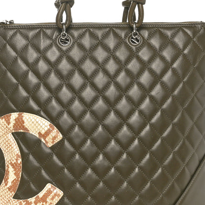 Chanel Calfskin Python Quilted Cambon Flat Tote Khaki 8 of 10