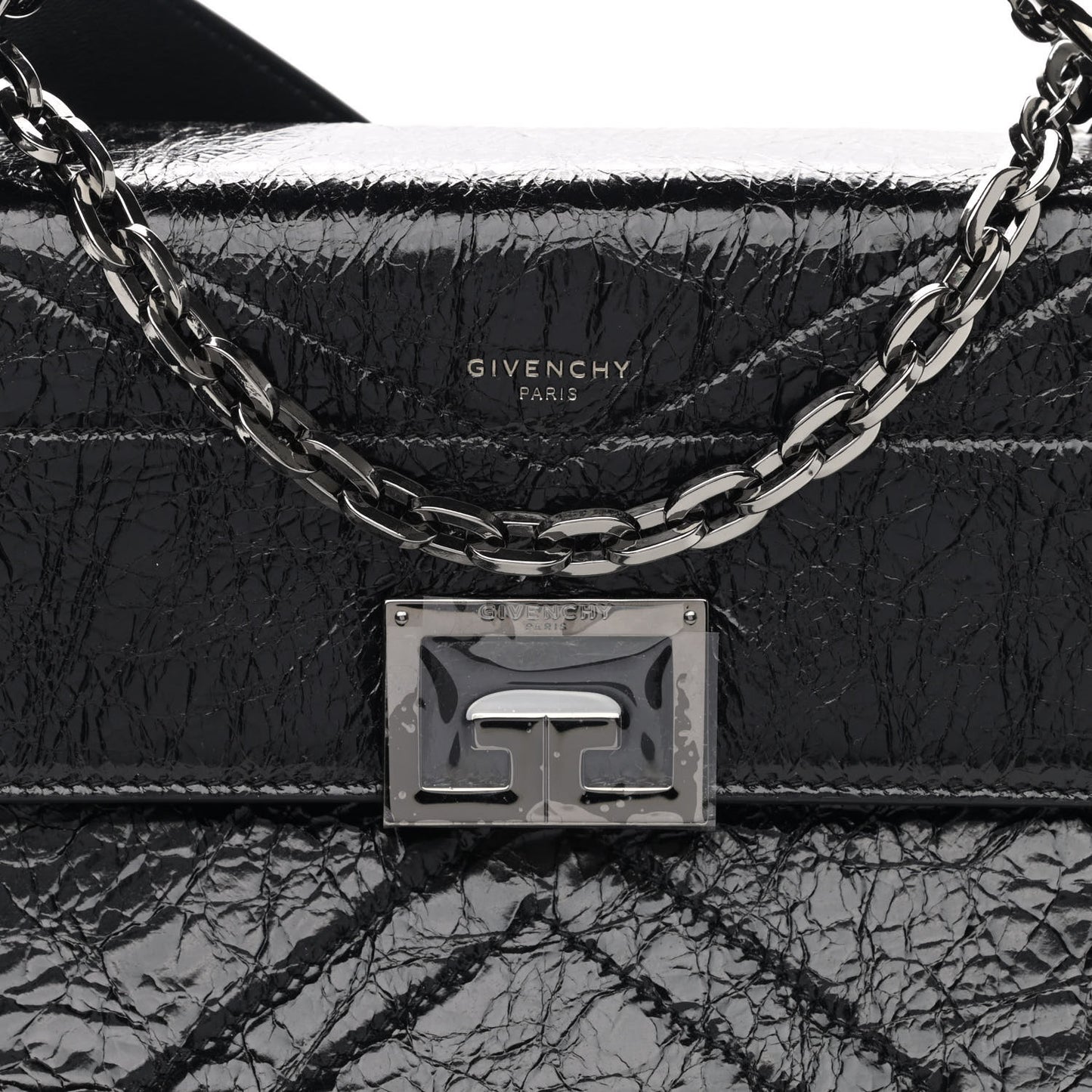 Creased Patent Calfskin Medium ID Flap Black