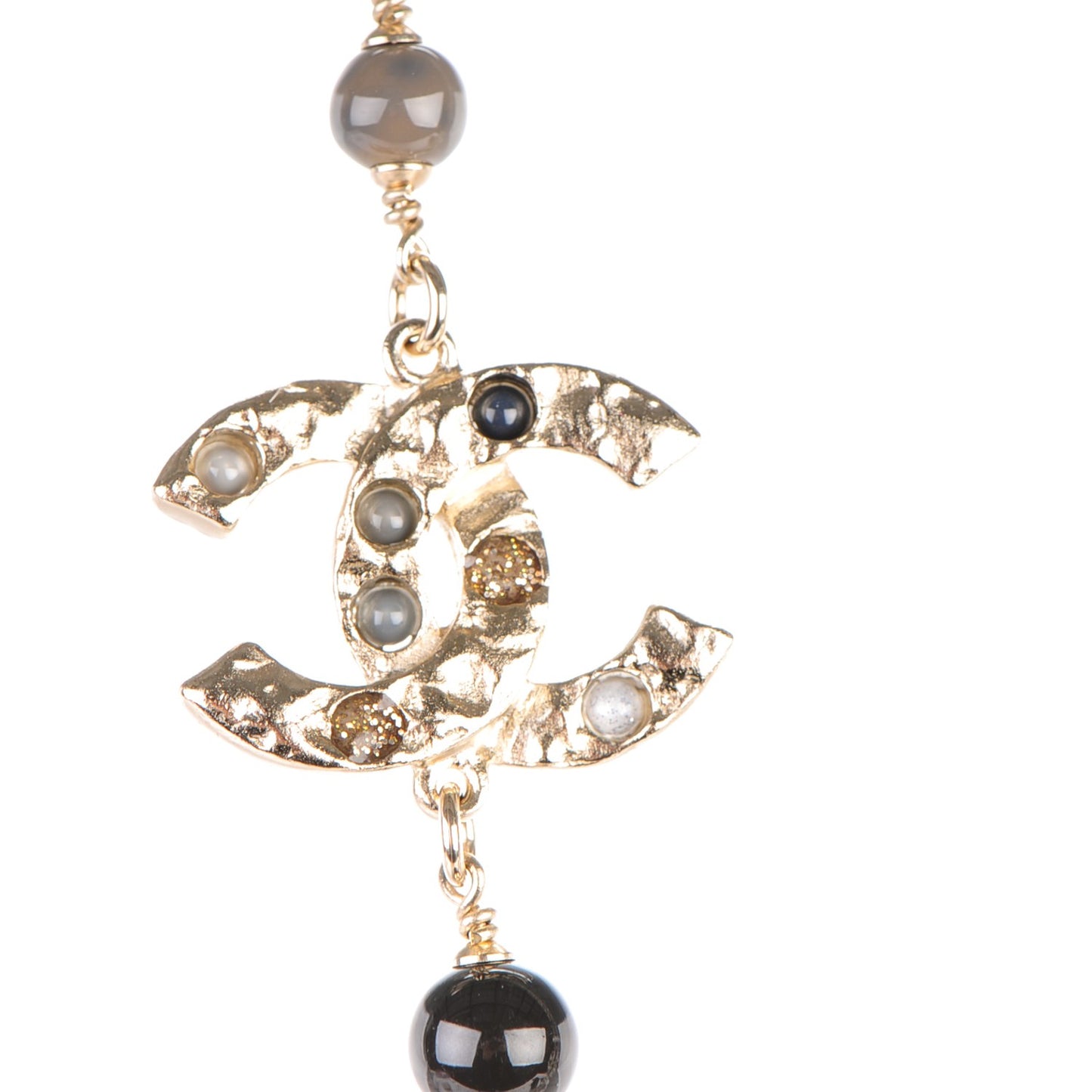 Pearl Crystal Bead CC Long Necklace Gold Grey Multicolor