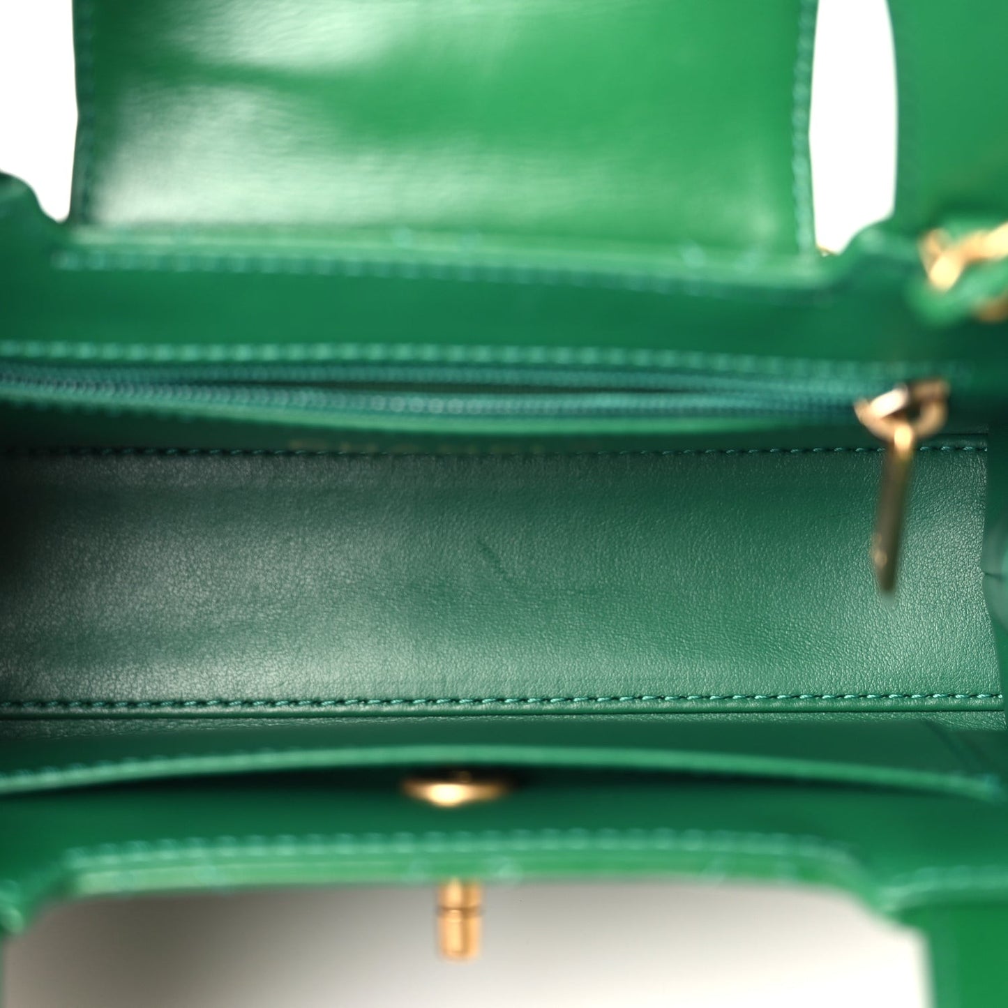 Shiny Aged Calfskin Quilted Nano Kelly Shopper Green