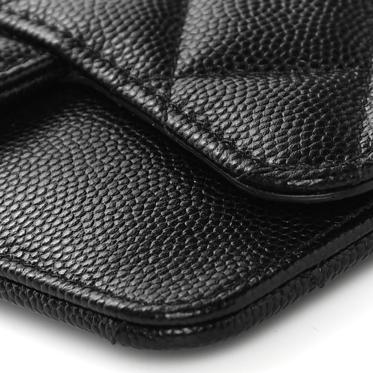 Caviar Quilted Flap Zip Card Holder Black