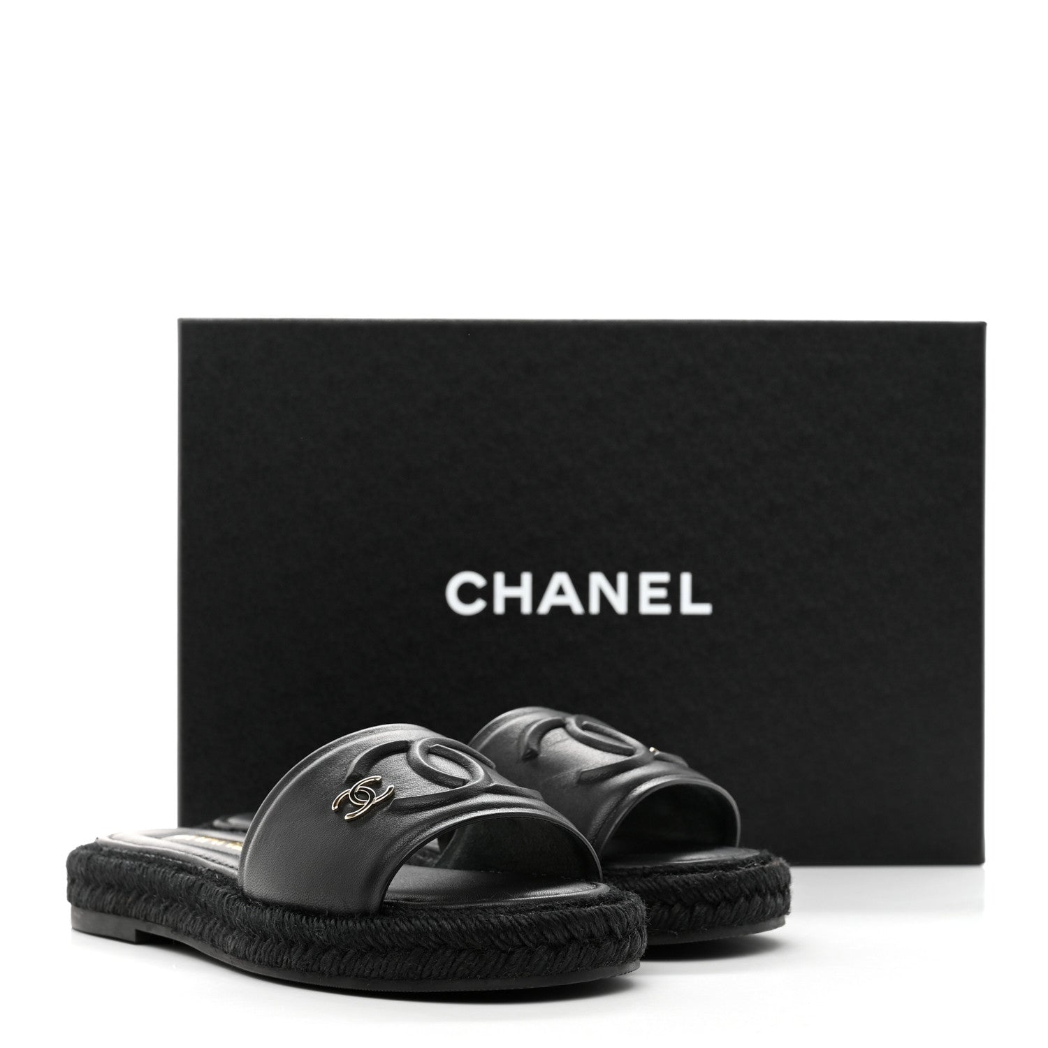 Chanel Lambskin Espadrille Mule Sandals 35 Black 9 of 9