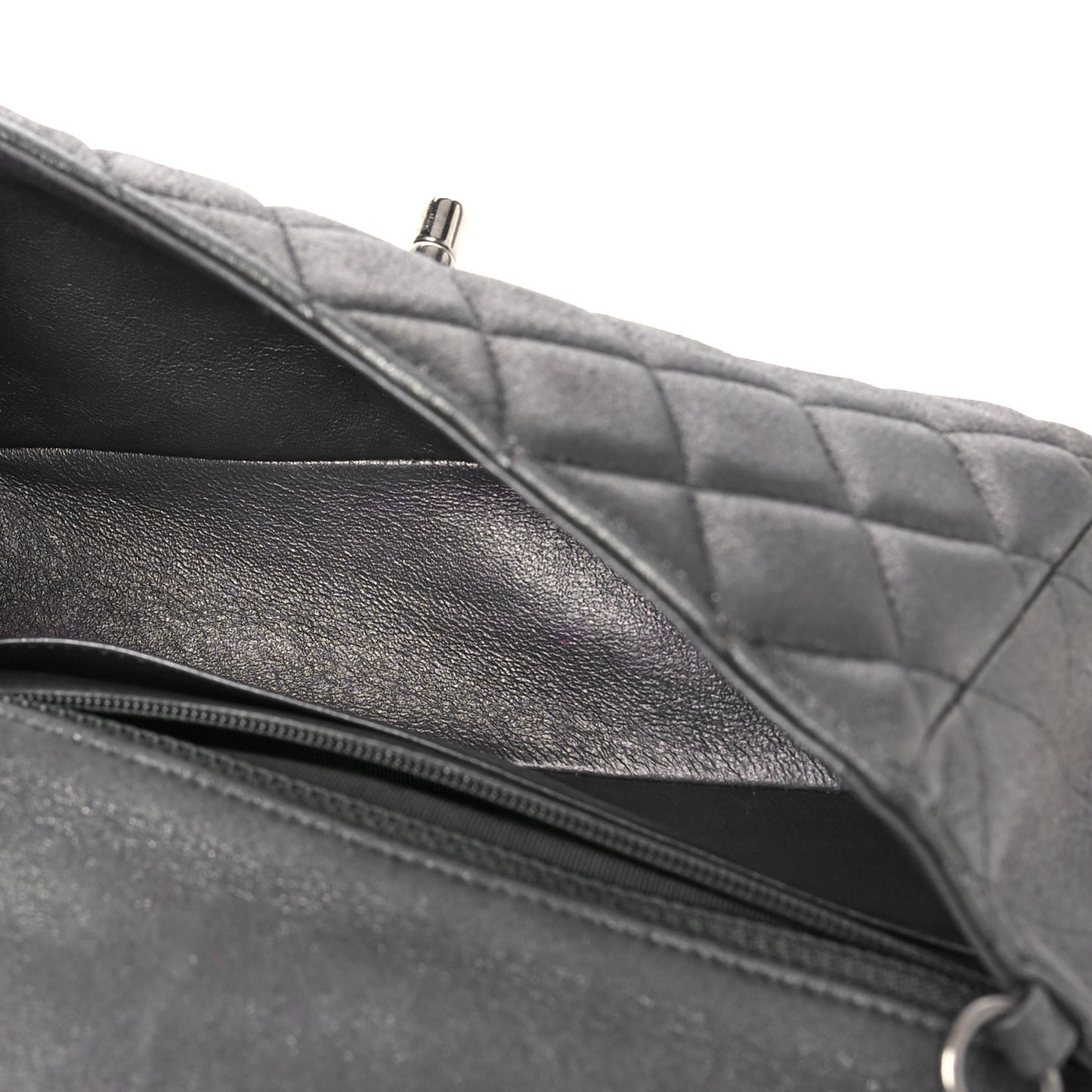 Iridescent Calfskin Quilted Mini Rectangular Flap Dark Grey