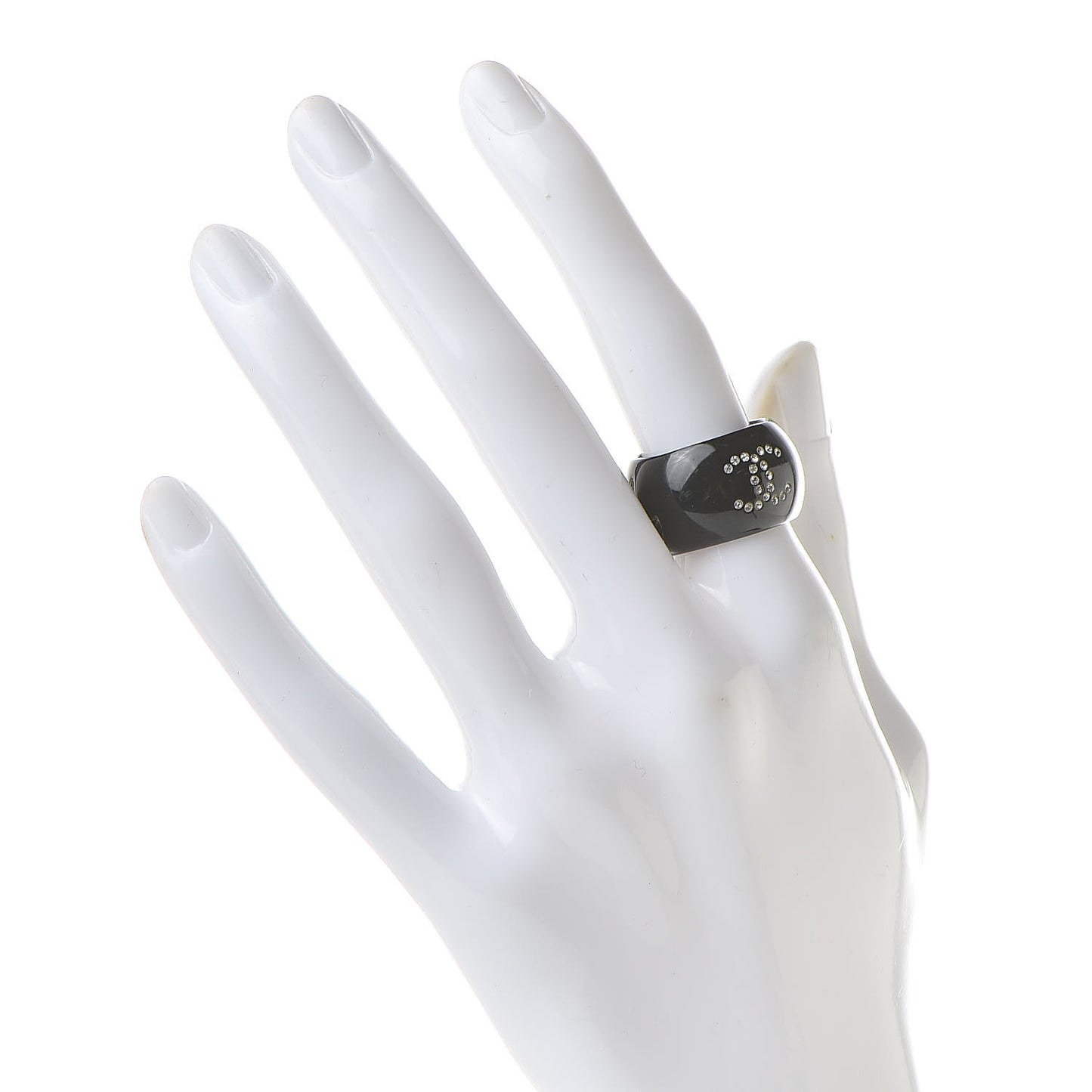 Resin Crystal CC Camellia Ring 6.5 Black