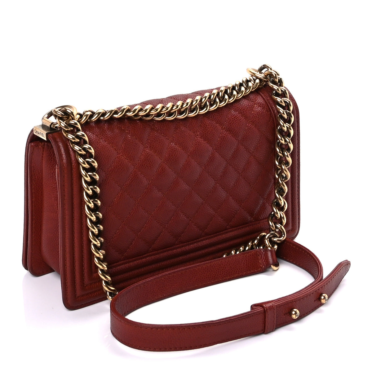 Caviar Quilted Medium Boy Flap Dark Red