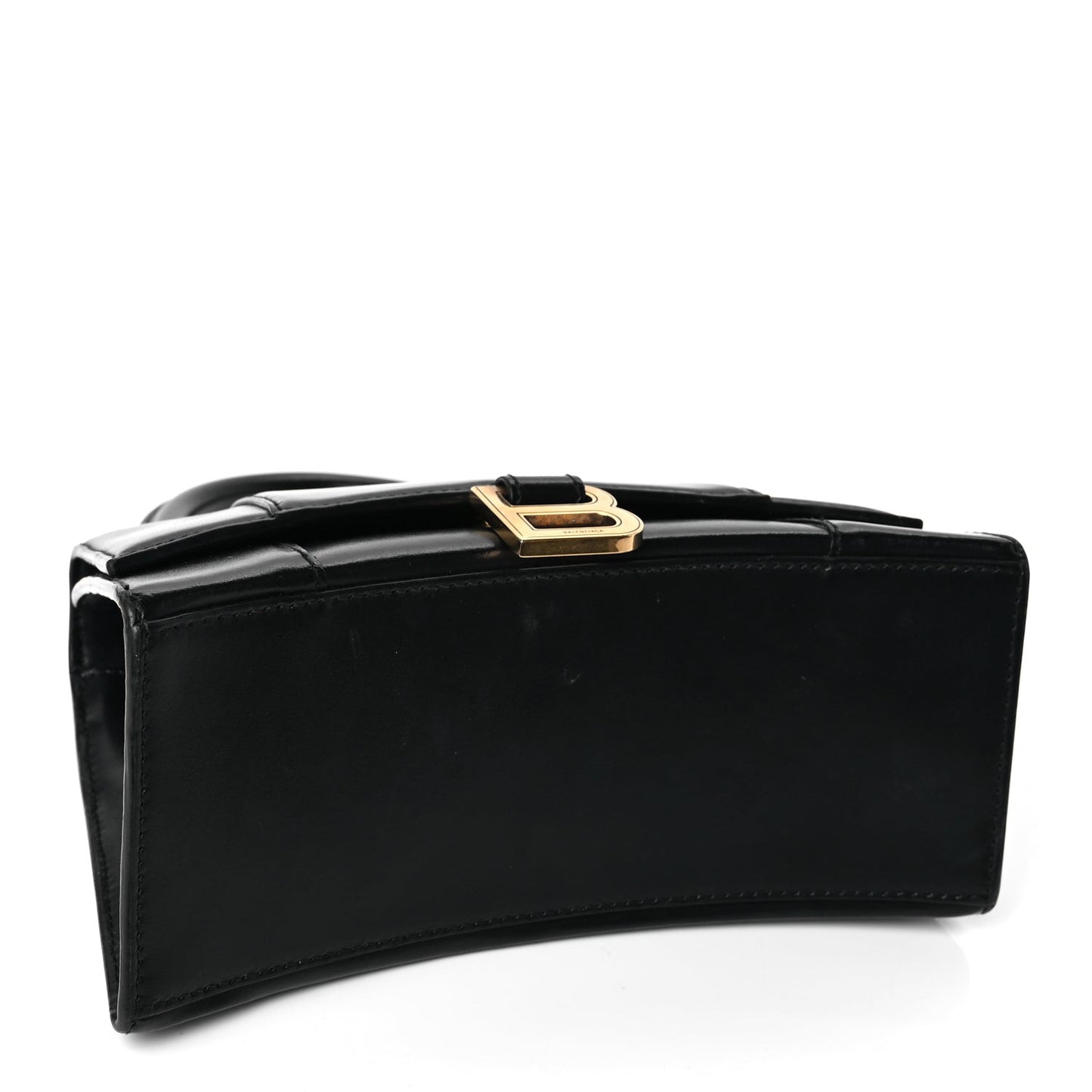 Shiny Box Calfskin Small Hourglass Top Handle Bag Black
