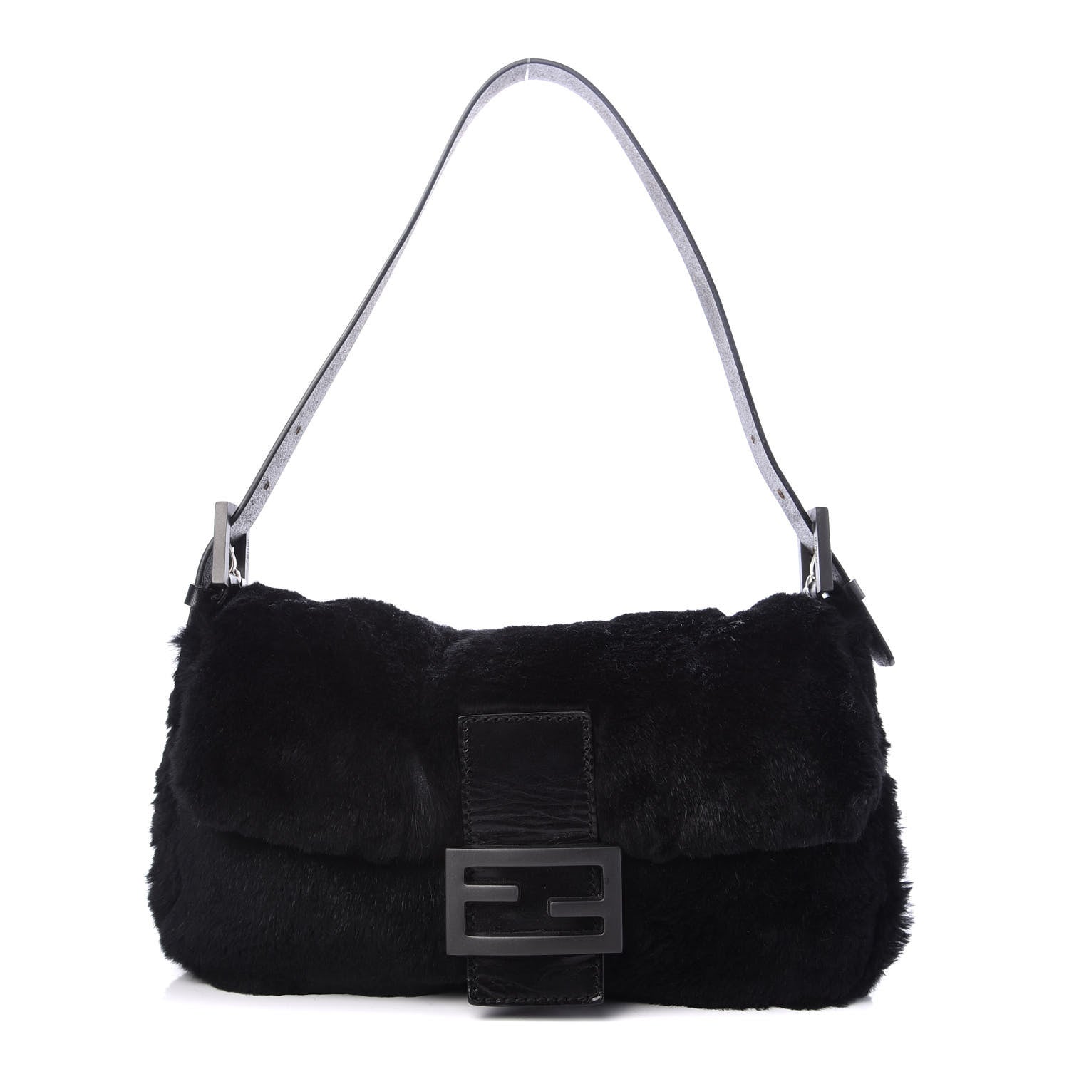 Fendi Rabbit Fur Baguette Black 1 of 9