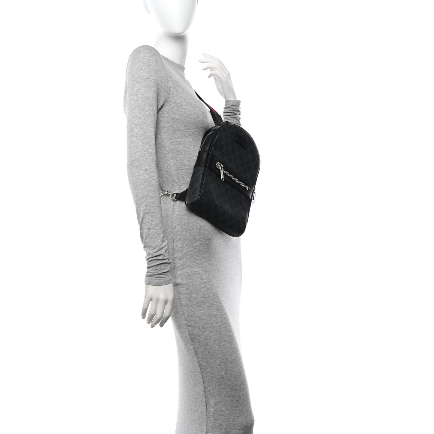 GG Supreme Monogram Calfskin Web Sling Backpack Black Grey