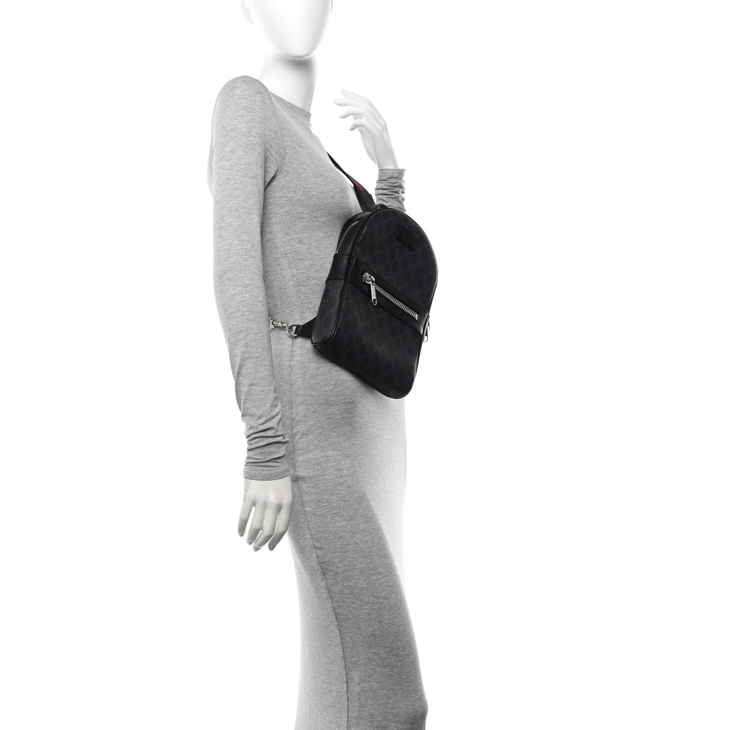 Gucci GG Supreme Monogram Calfskin Web Sling Backpack Black Grey 2 of 10