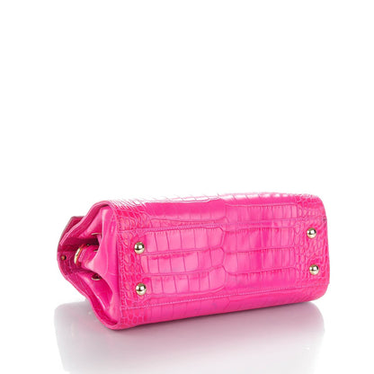 Jimmy Choo Calfskin Crocodile Embossed Medium Rosalie Satchel Fuchsia 4 of 8