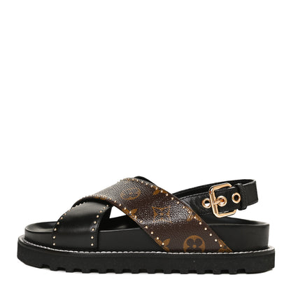 Louis Vuitton Monogram Paseo Flat Comfort Sandals 35 Black 1 of 11
