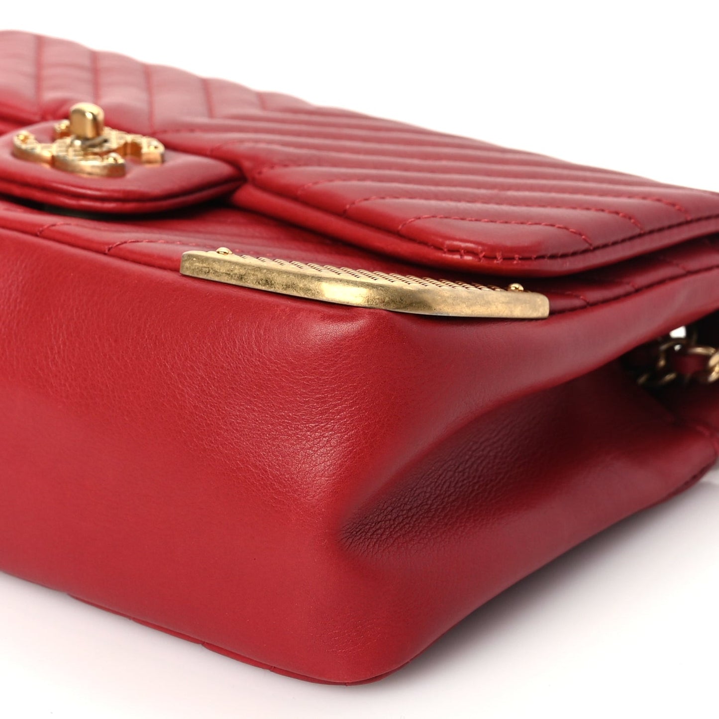 Calfskin Chevron Quilted Mini Rock The Corner Flap Red