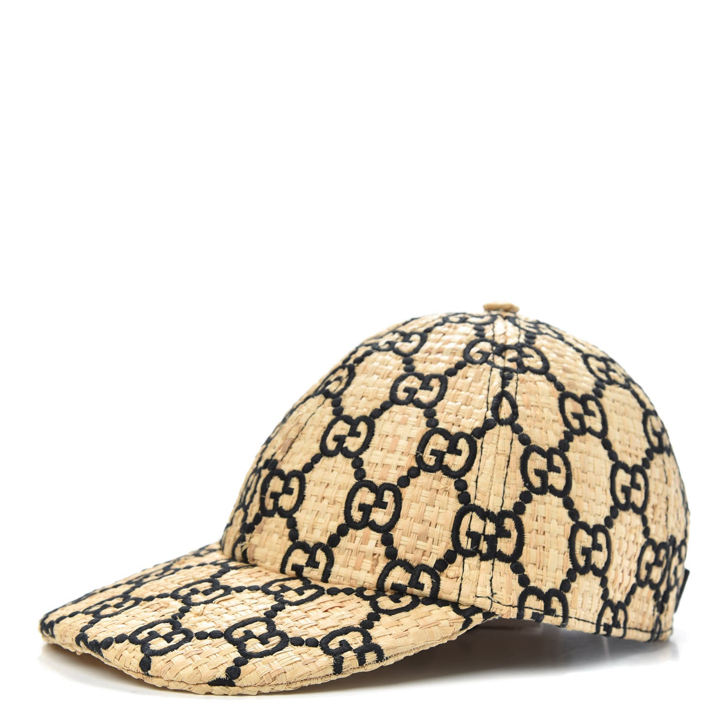 Gucci Raffia GG Monogram Elaphe Embroidered Aisha Baseball Hat M Ivory Black 1 of 6