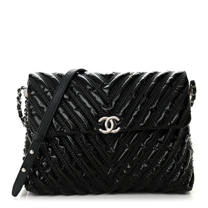 Chanel Lame Chevron Quilted Space Suit Flap Black 1 of 10