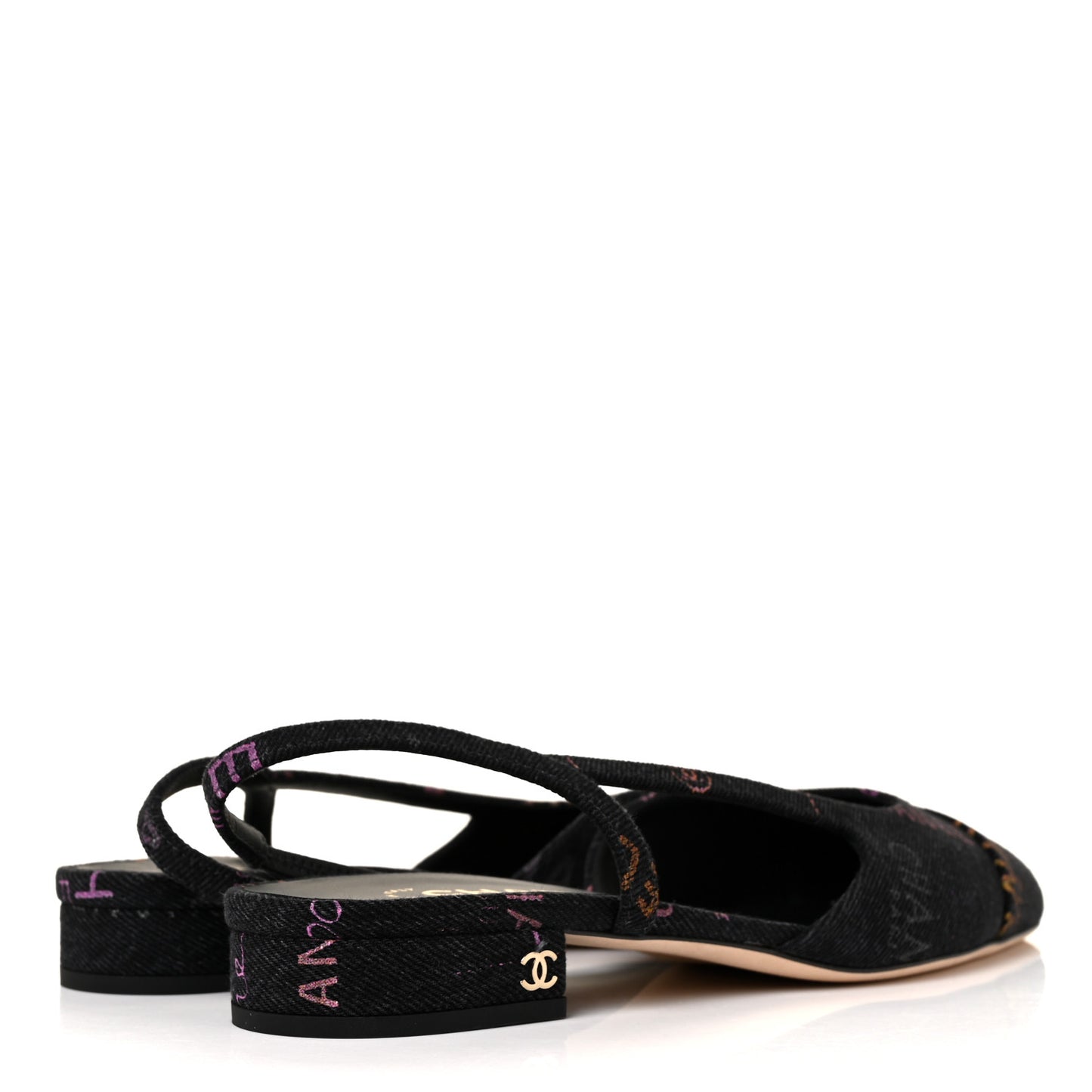 Denim Cap Toe Denim Mood Slingback Flats 39 Black Multicolor