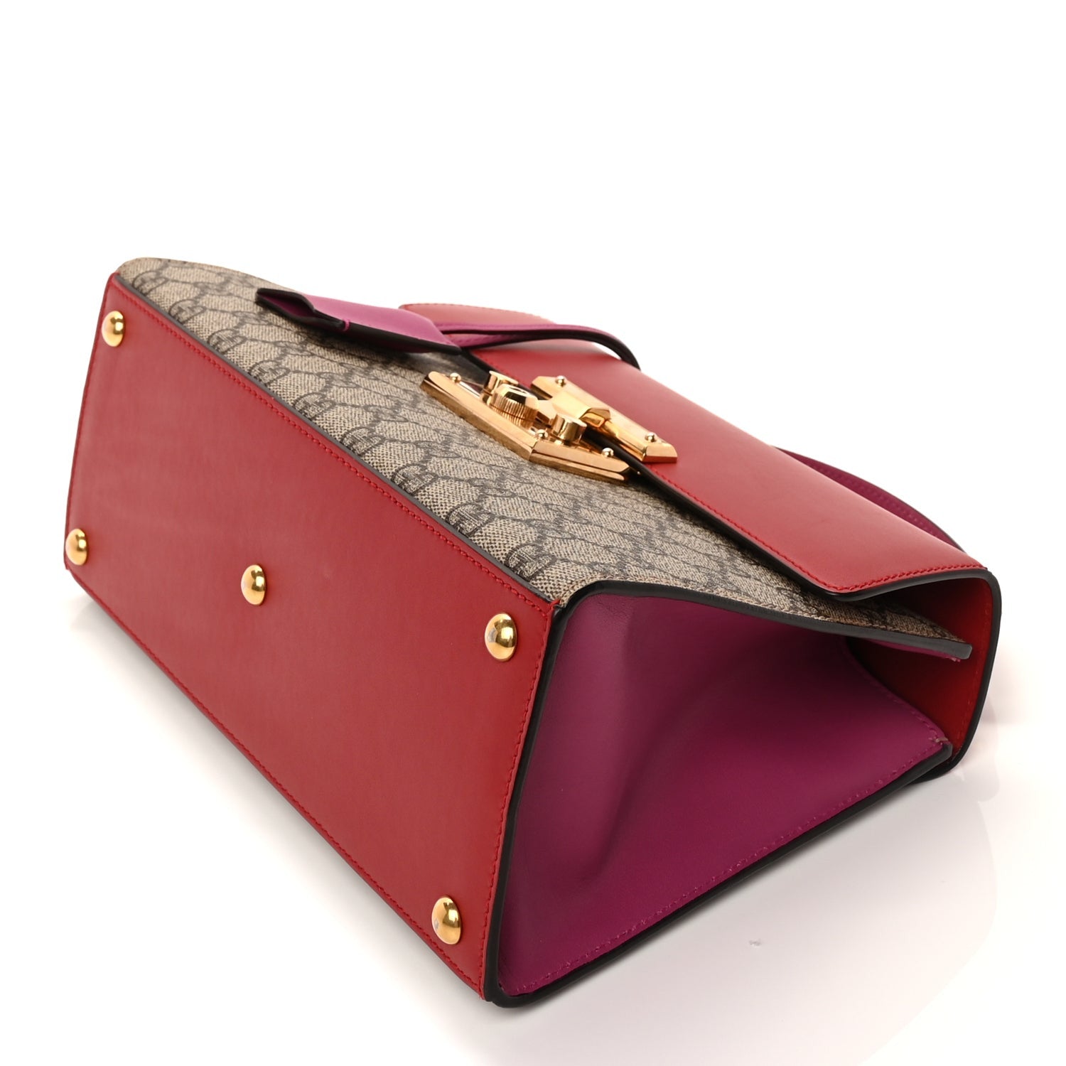 Gucci GG Supreme Monogram Calfskin Small Padlock Top Handle Bag  Hibiscus Red New Rosette 8 of 8