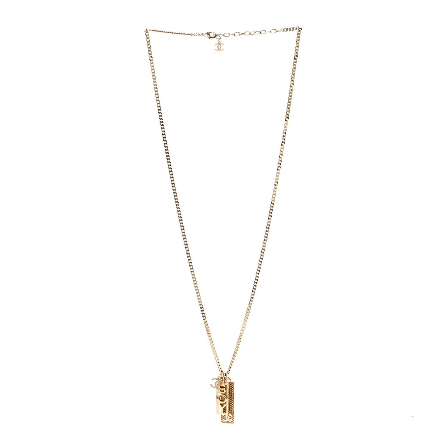 Metal Crystal CC Boy Pendant Long Necklace Gold