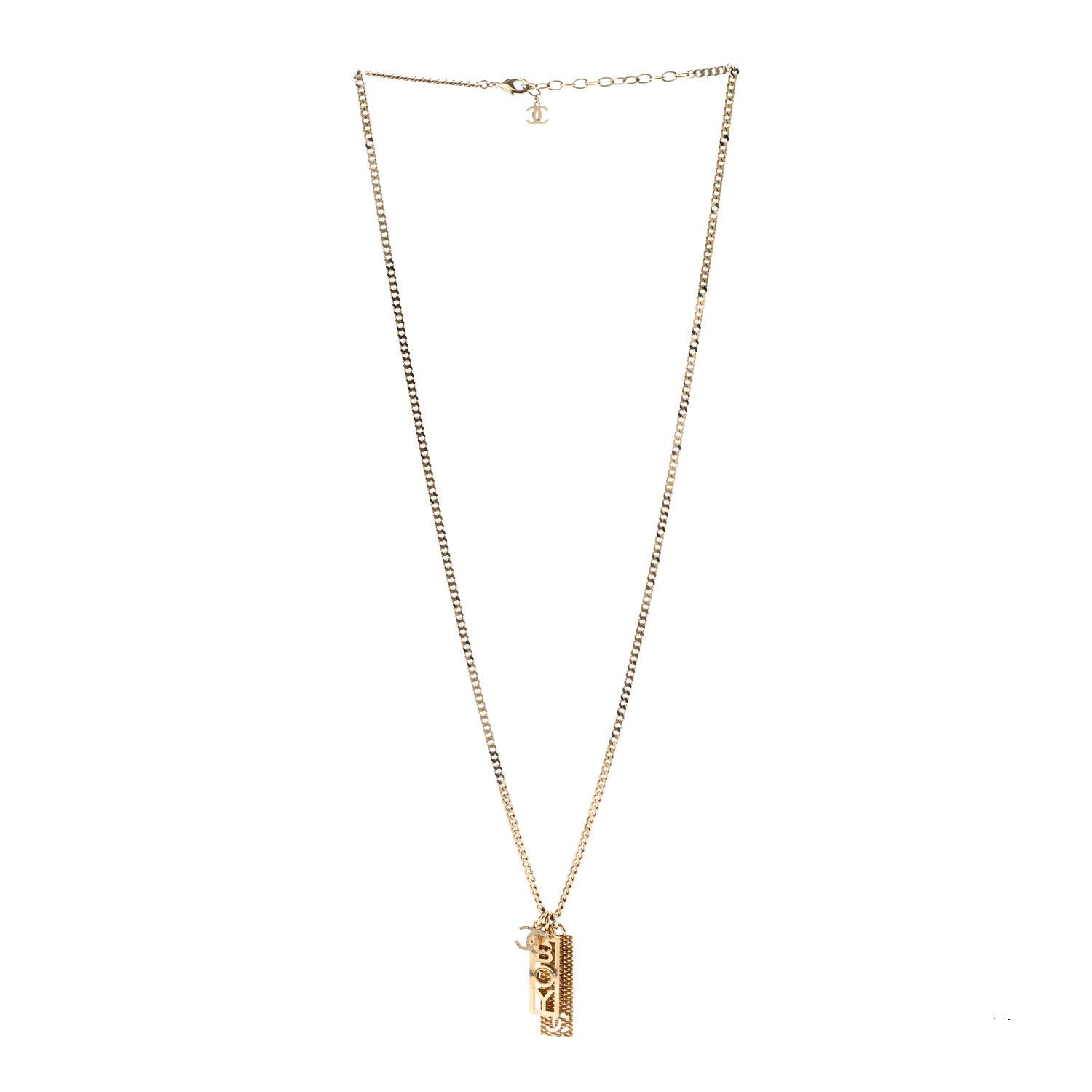 Chanel Metal Crystal CC Boy Pendant Long Necklace Gold 3 of 4