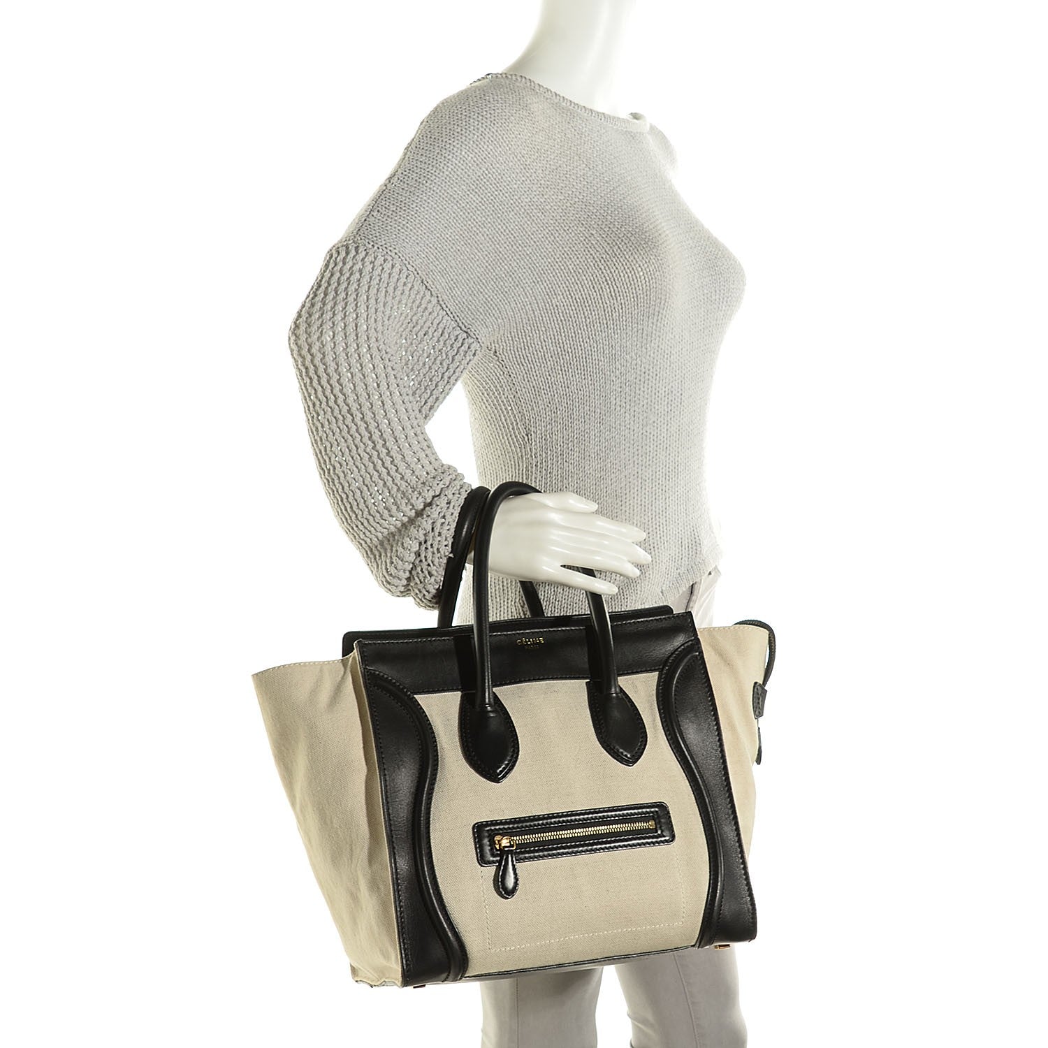 Celine Natural Canvas Smooth Calfskin Mini Luggage Tote Cream 2 of 9