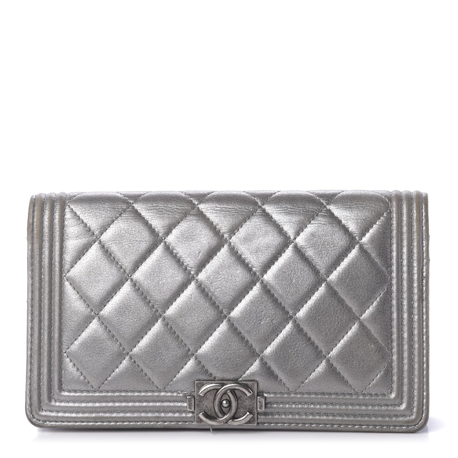 Chanel Metallic Calfskin Quilted Boy Yen Wallet Silver 1 of 11
